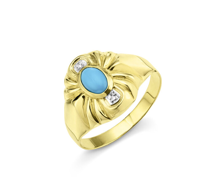 Besonderer Damenring mit T&uuml;rkis, beh. und 2 Diamanten 