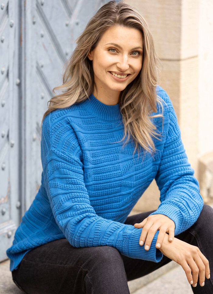Pullover in Strukturmix AZURBLAU