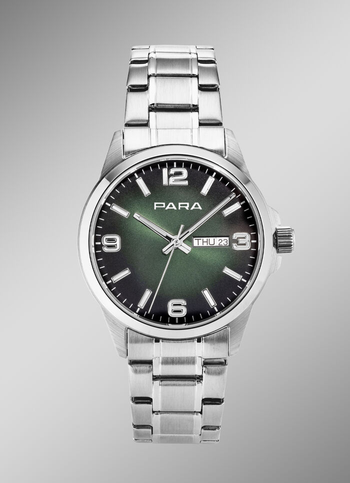 Para-Quartz-Herrenuhr mit Stahlbandgehäuse 