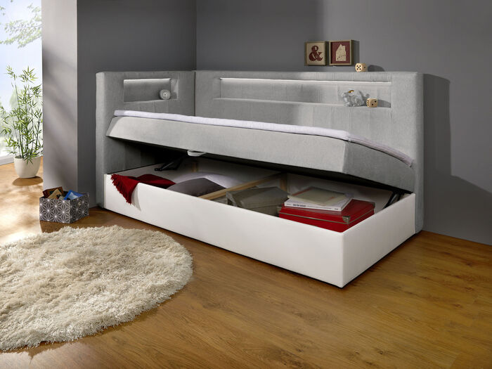 Boxspringbett mit integrierter LED-Beleuchtung WEISS-SILBER