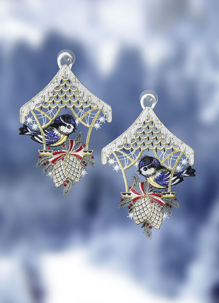 Fensterbilder, 2er-Set, aus echter Plauener Spitze 