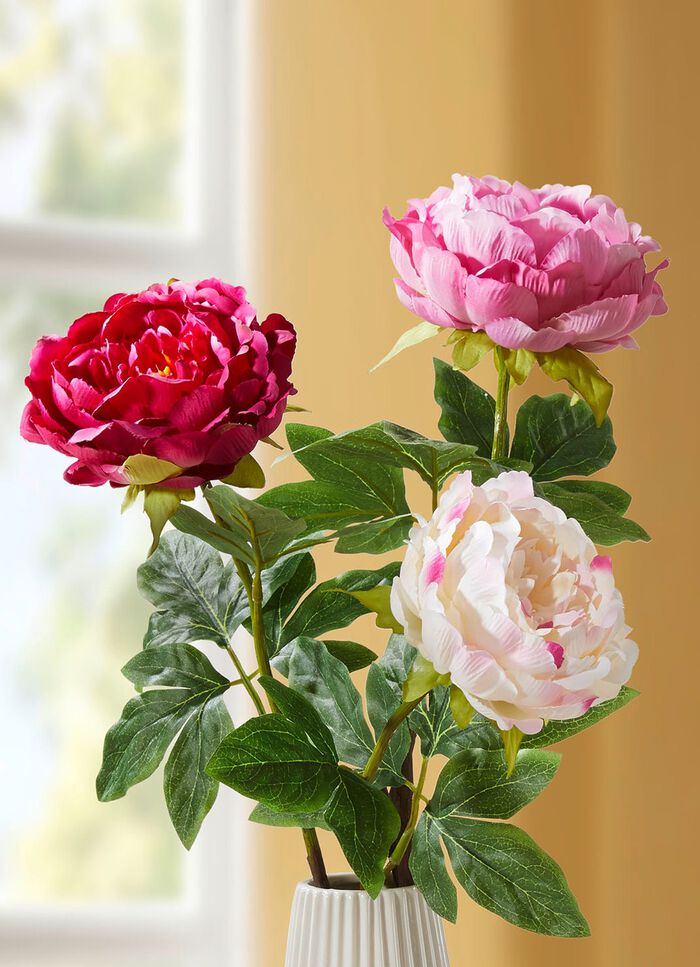 P&auml;onien-Blumen aus hochwertigem Kunst- und Textilmaterial im 3er-Set 