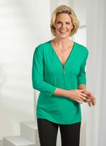 Shirt mit Reißverschluss am V-Ausschnitt GRÜN