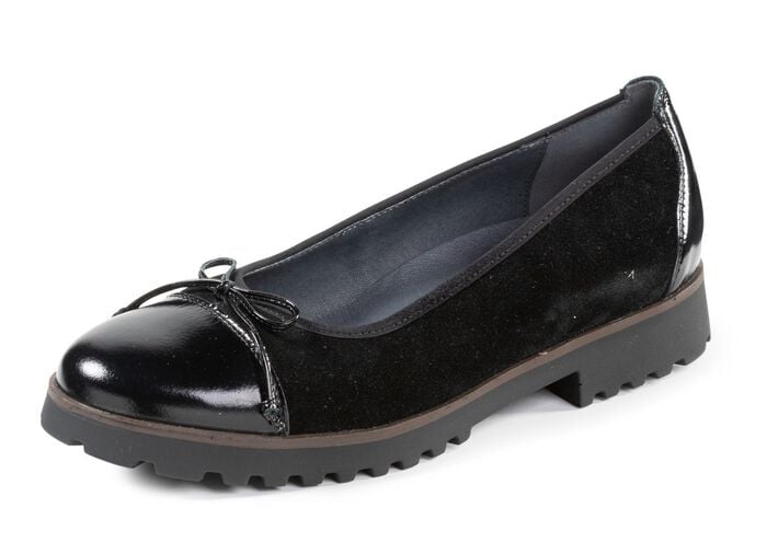 Waldl&auml;ufer, elegante Damen-Ballerinas, Weite H, mit herausnehmbarem Fu&szlig;bett SCHWARZ
