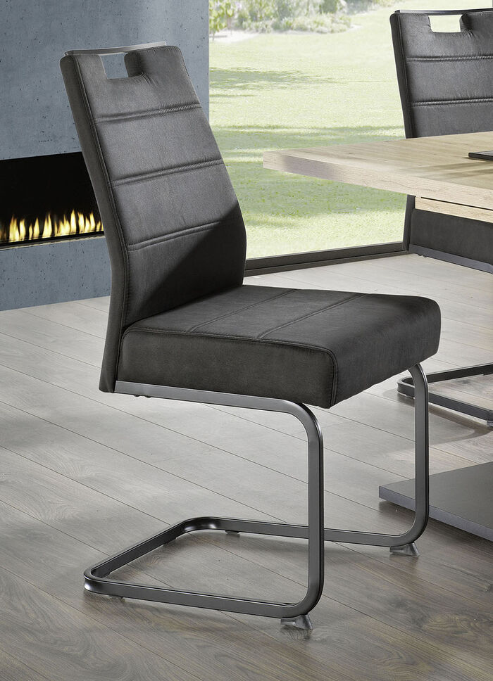 Stühle, 4er-Set, mit Microfaser-Bezug in Vintage-Optik ANTHRAZIT