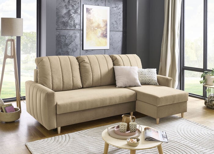 Polsterecke mit Bettfunktion und Bettkastenn BEIGE