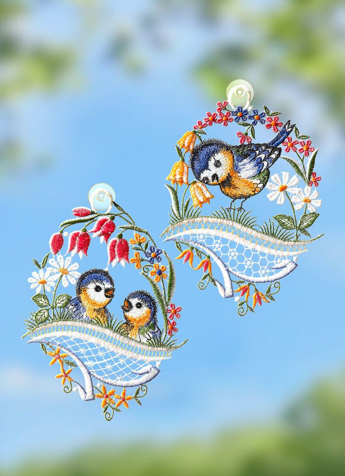 Fensterbild aus Plauener Spitze , 2er-Set 