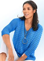Pullover mit Struktur- und Ajourmix allover MITTELBLAU
