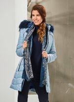 Longjacke mit jeansblauem Zierstepp 