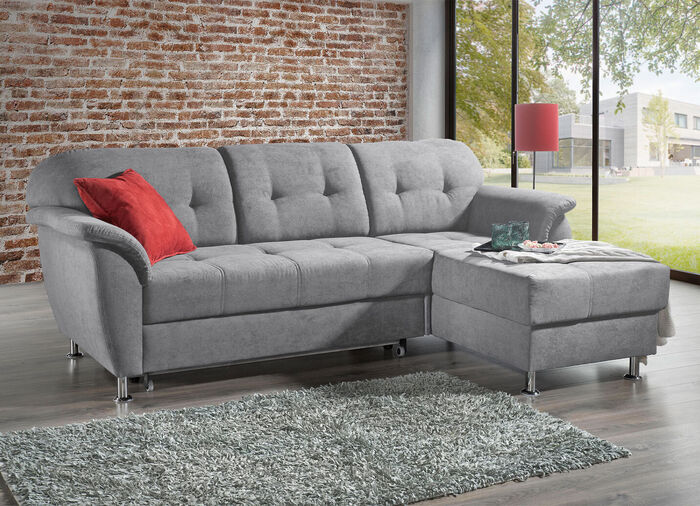 Frei im Raum aufstellbare Polsterecke mit Bettfunktion HELLGRAU