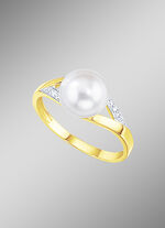 Bezaubernder Damenring mit Brillanten und Süßwasser-Zuchtperle 