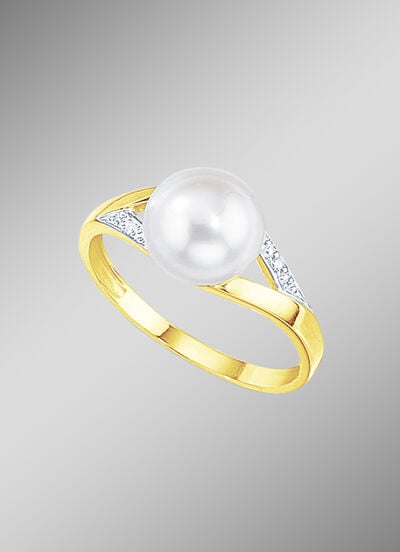 Bezaubernder Damenring mit Brillanten und Süßwasser-Zuchtperle 