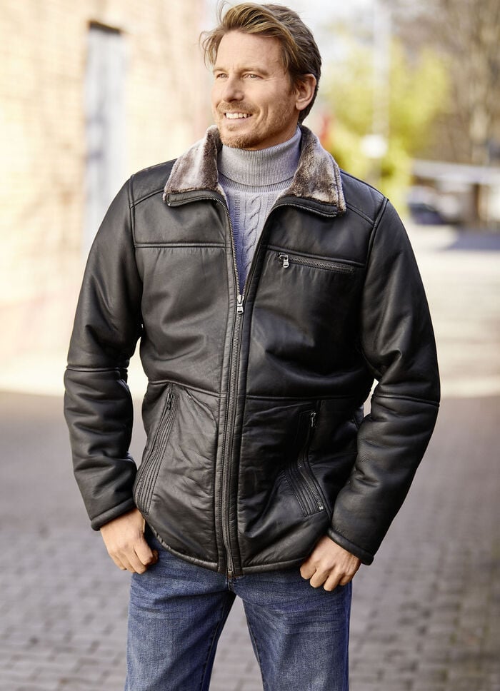 Lederjacke mit Steh-Umlegekragen 