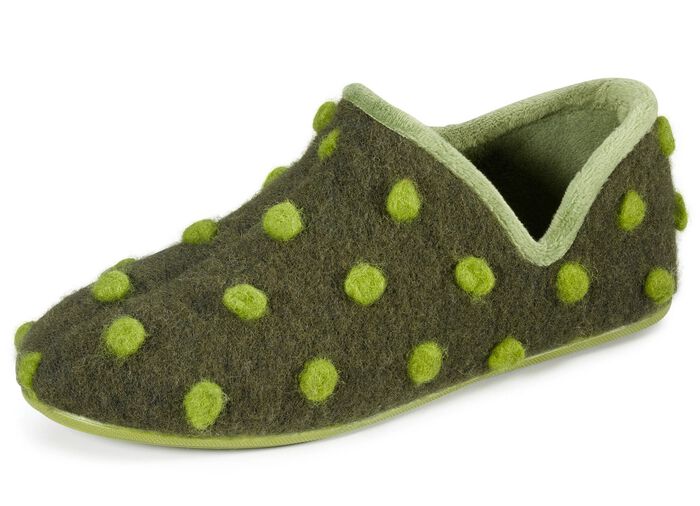 Laurina Filz-Hausschuh mit kontrastfarbenen Noppen GR&Uuml;N