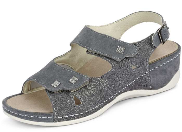 Mubb, bequeme Damen-Sandalen, Weite H, mit herausnehmbarem Fußbett GRAU