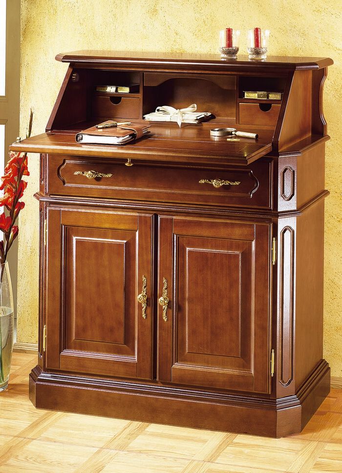 Sekret&auml;r mit eleganten, goldfarbenen Metallgriffen 