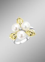 Blühende Eleganz: Damenring mit Muschelkernperlen und synth. Zirkonia 