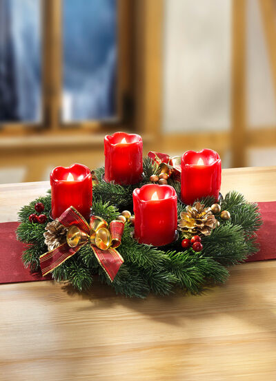 Adventskranz mit LED-Echtwachskerzen 