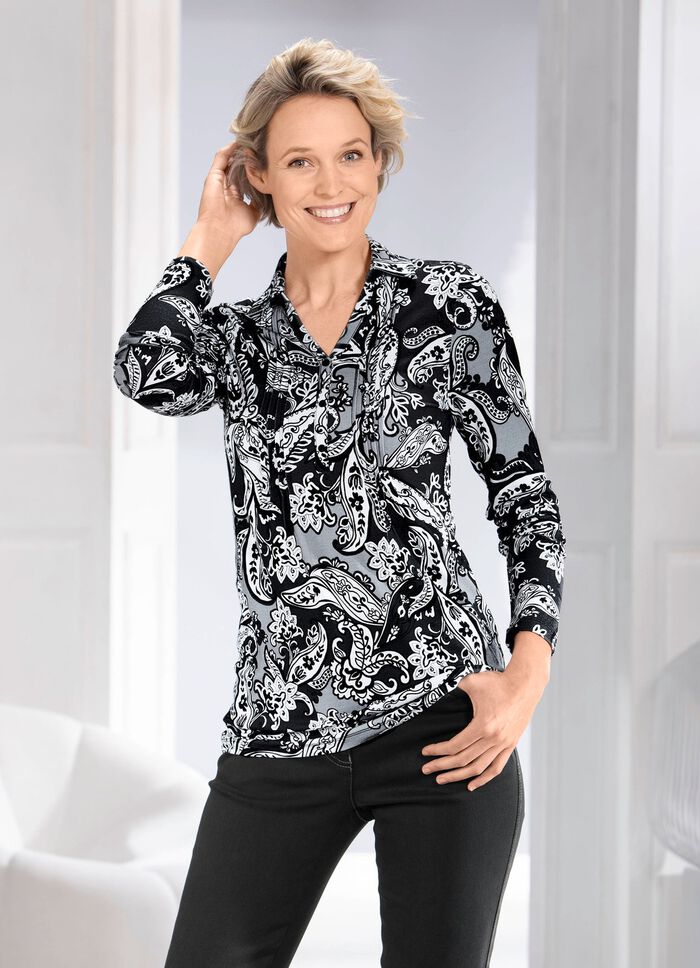 Poloshirt mit Biesenverarbeitung in 2 Farben SCHWARZ-WEISS