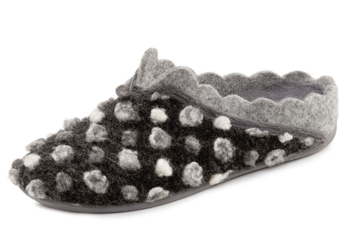 Laurina, klassische Damen-Hausschuhe, mit herausnehmbarem Fußbett GRAU-WEISS