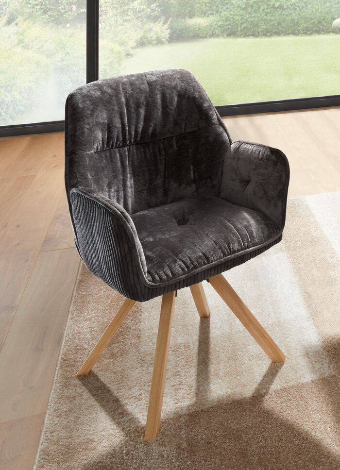 Armlehnenstuhl, 2er-Set, in XXL-Sitzbreite ANTHRAZIT-NATUR