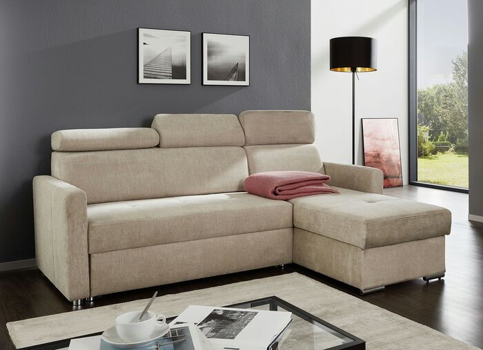 Polsterecke mit Schlaffunktion und Bettkasten BEIGE
