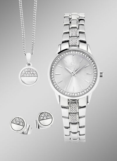 Silberfarbenes Damenuhrset 3-tlg. 