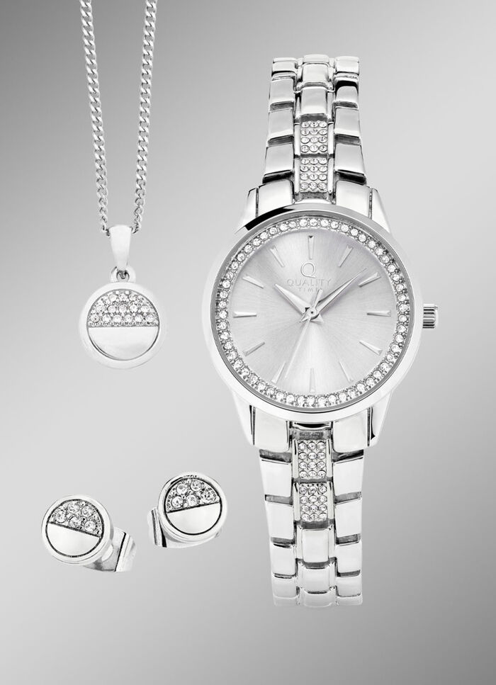 Silberfarbenes Damenuhrset 3-tlg. 