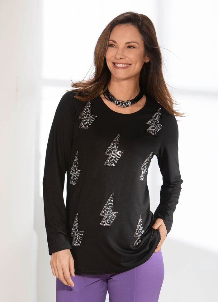 Exquisites Shirt mit effektvoller Pl&auml;ttchenzier in 2 Farben SCHWARZ