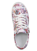 Gemini Schnür-Sneaker aus beschichtetem, floral bedrucktem Nappaleder WEISS-PINK