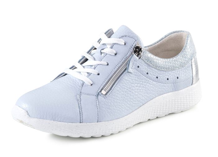 Waldl&auml;ufer, bequeme Damen-Schn&uuml;rschuhe, Weite K, mit herausnehmbarem Fu&szlig;bett BLEU-SILBER