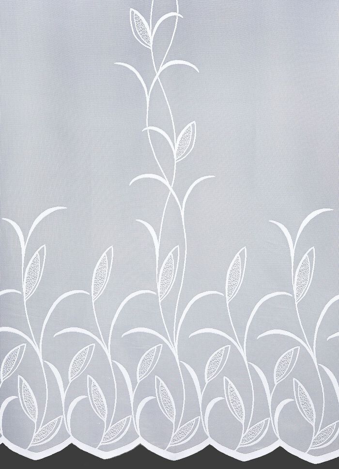 Blumenfenster-Store mit naturnahem Bl&auml;tterdessin 