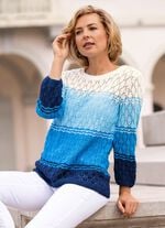 Pullover mit Ajour-Rautendessin WEISS-HELLBLAU-MULTICOLOR
