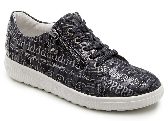 Waldl&auml;ufer Schn&uuml;rschuh aus gl&auml;nzend bedrucktem Nubukleder SCHWARZ-BRONZE