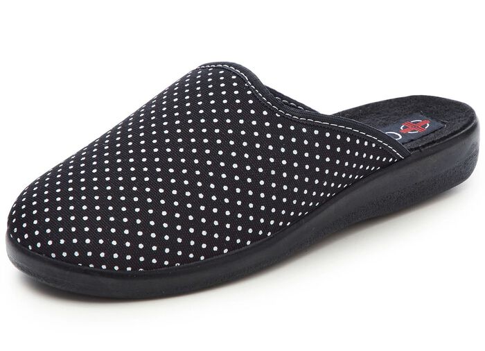 Zweierpack Pantoffeln aus gepunktetem Textilmaterial 1x BORDEAUX 1x SCHWARZ