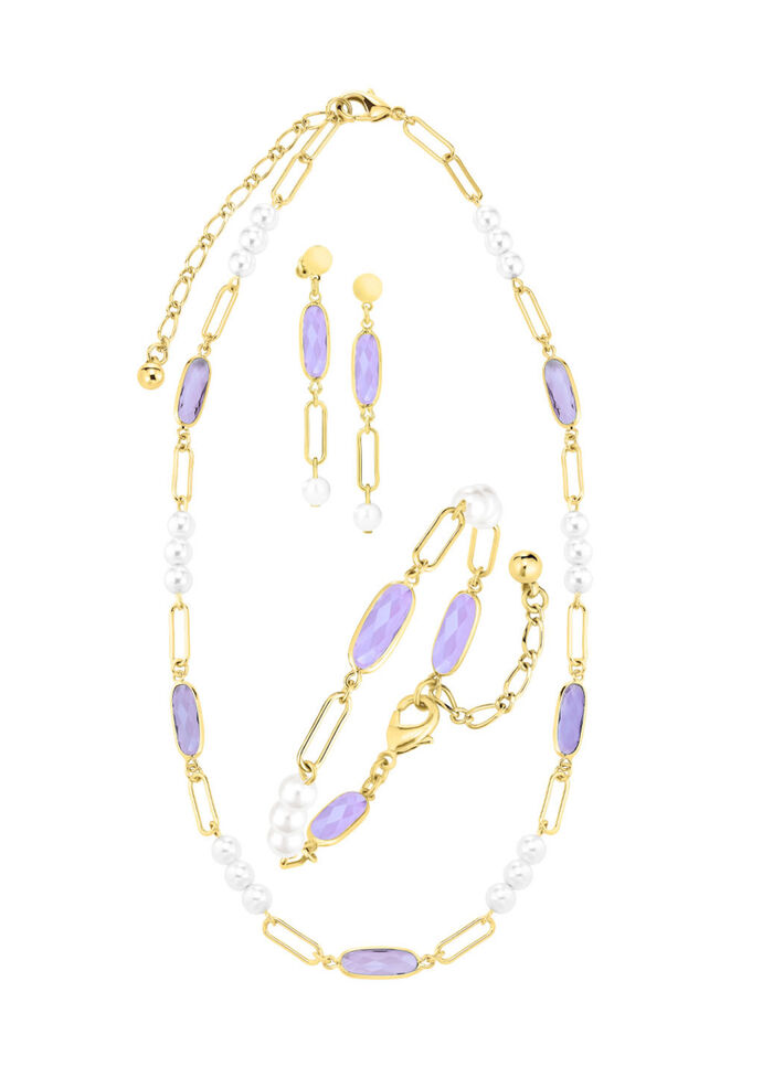 Schmuckset, 3-teilig, aus Messing mit Kristallsteinen 