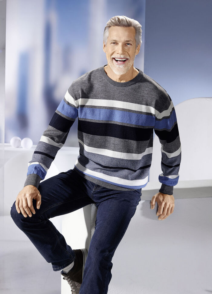 Rundhalspullover mit Strukturmix allover GRAU-MARINE-BLEU-ECRU