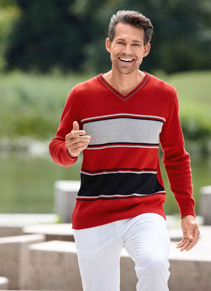 Moderner V-Pullover ROT-GRAU-SCHWARZ
