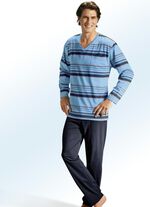 Zweierpack Schlafanz&uuml;ge mit V-Ausschnitt, Ringeldessin und Brusttasche 