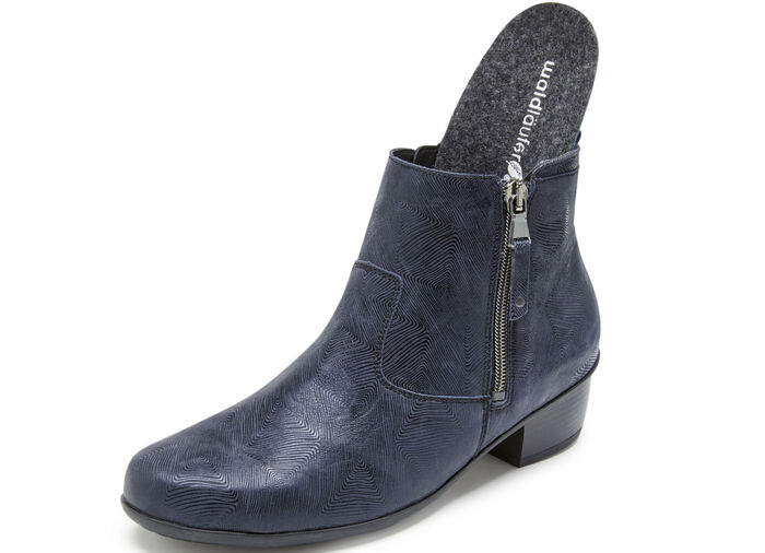 Waldläufer Stiefelette aus effektvoll geprägtem Leder DUNKELBLAU