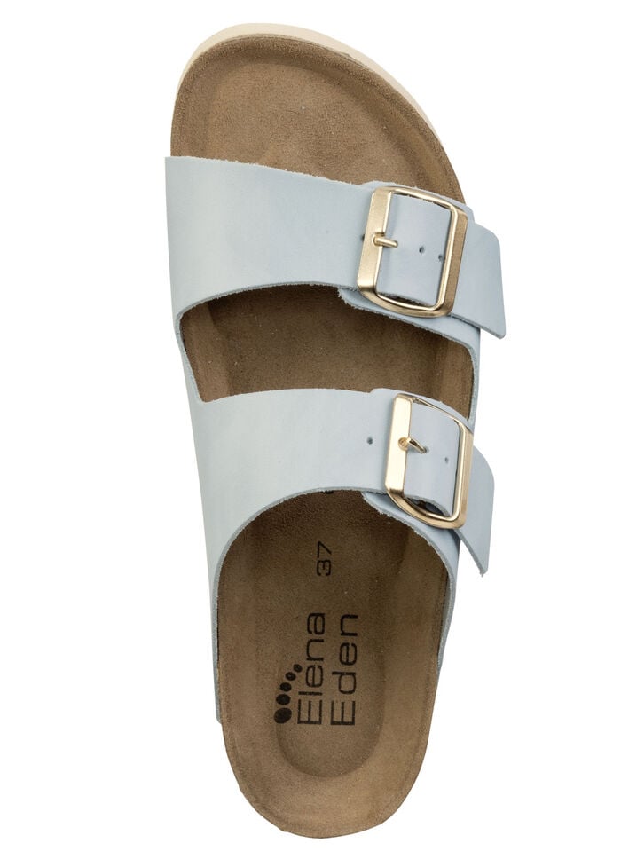 ELENA EDEN, bequeme Damen-Pantoletten, Weite H, mit Klettspange HELLBLAU