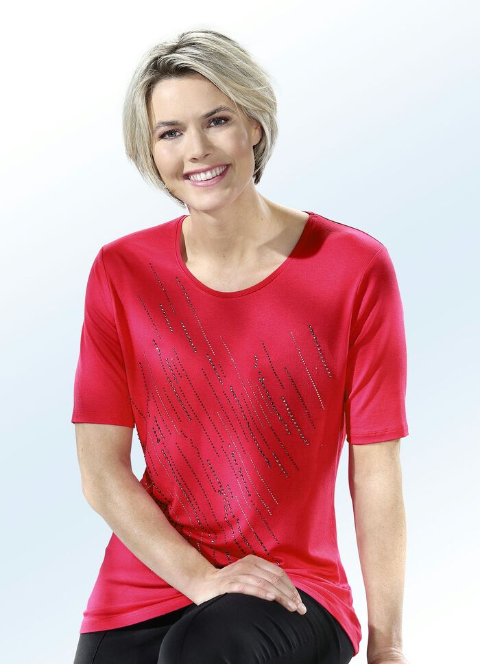 Shirt mit Strasszier im Vorderteil in 3 Farben ROT