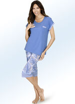 Laurina Schlafanzug aus BIO-Baumwolle mit kurzen &Auml;rmeln, wadenlanger Hose sowie offenen Beinabschl&uuml;ssen 