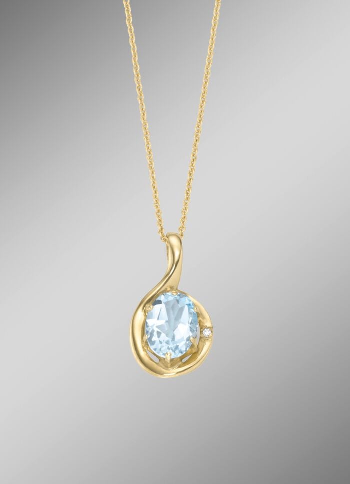 Schicker Anh&auml;nger mit echt Aquamarin und Erbskette 