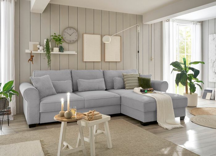 Moderne Polsterecke mit Bettfunktion HELLGRAU
