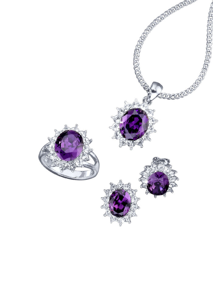 Schmuck-Set, 4-teilig mit Wei&szlig;goldauflage AMETHYSTLILA