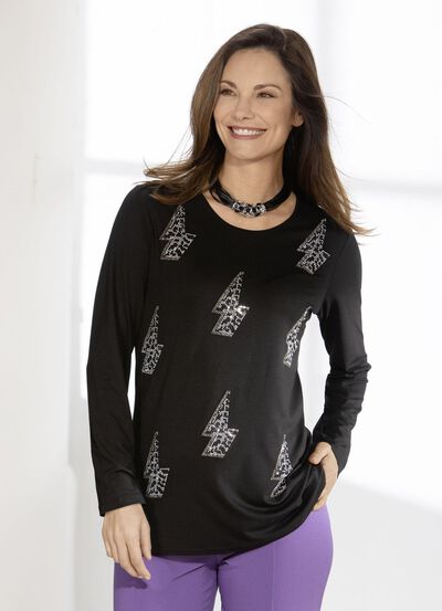 Exquisites Shirt mit effektvoller Pl&auml;ttchenzier in 2 Farben 