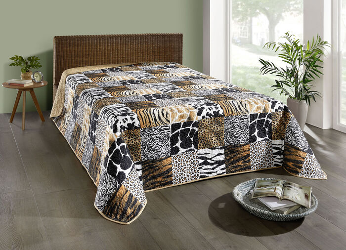 Tagesdecke in faszinierender Patchwork-Optik BRAUN-BEIGE-SCHWARZ