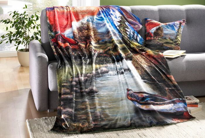 Digitalbedruckte Wohndecke Landschaft BUNT