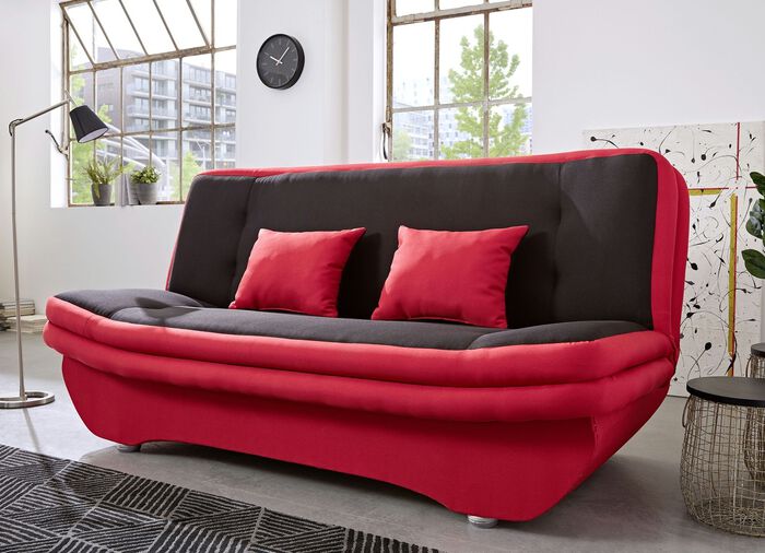 Verwandlungssofa mit Dekokissen ROT-SCHWARZ
